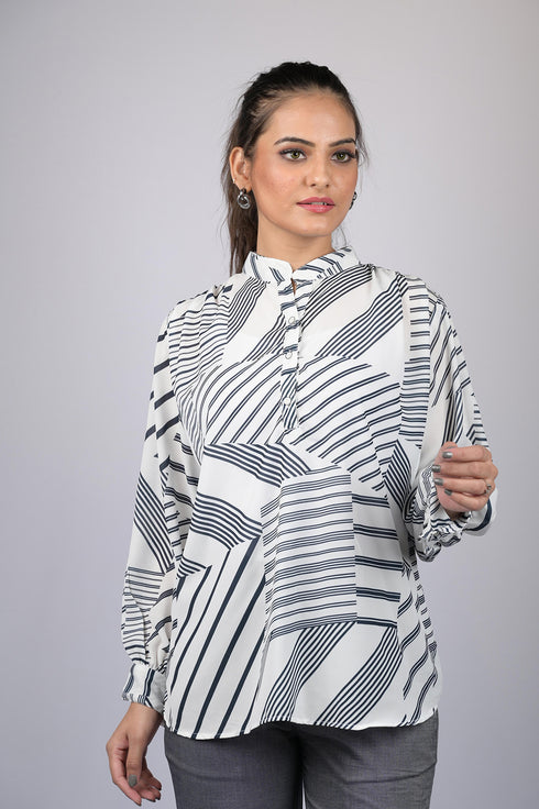 Zigzag print for women western wear top party wear and daily use Black Striped Full Sleeves Top (OTL-TPS1096)